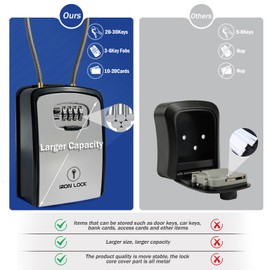 Iron Lock® Key Lock Box Portable with Cable Shackle & Wall Mount – Waterproof Heavy Duty Metal Lock Box for Keys with 4-Digit Combination Code on Door Knob, Fence, Pipe or Gate (Grey, XXL)