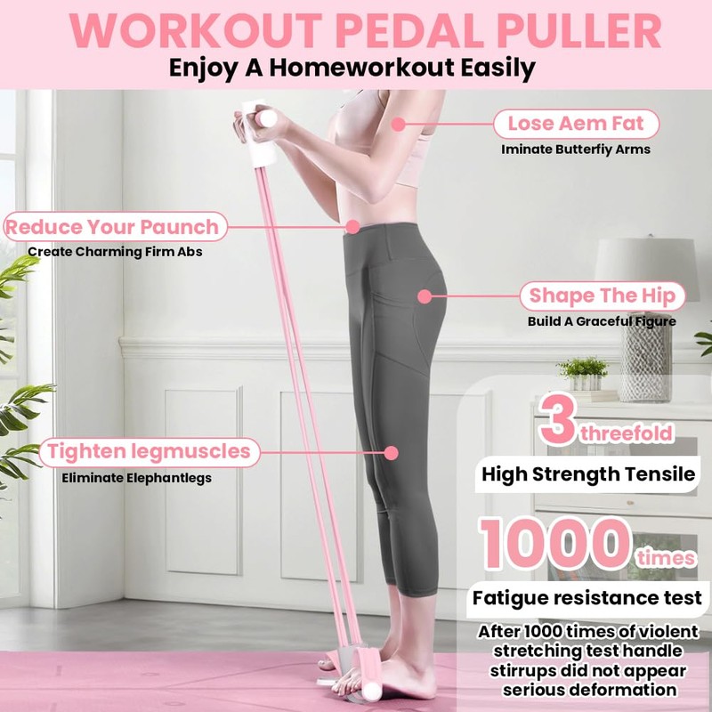 Workout Pedal Puller Resistance Band with Intelligent Counting, Stirrup Puller