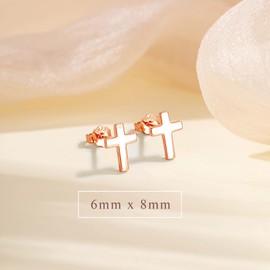 Cangall Silver Stud Earrings for Women Girls Teen, Rose Gold Cross Stud Earrings, Hypoallergenic Earrings Rose Gold, Size: 6mm x 8mm - Unisex Small Simple Cartilage Sleeper Cross Studs Earrings