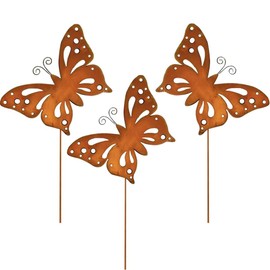 Voarge Set of 3 Rust Butterfly Garden Stakes, for Outdoors, Rust Butterfly Garden Decoration, Rusty Metal Flower Stake, Decoration for Garden, Patio, Balcony, Flower Pot