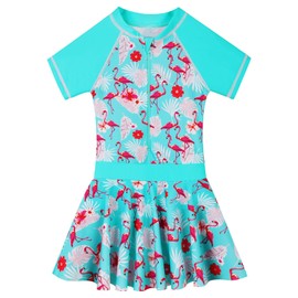 BAOHULU - Traje de baño de una pieza para niñas pequeñas, bonito vestido floral, 3-8 años, T Cyanflamingo, 8-9 Años