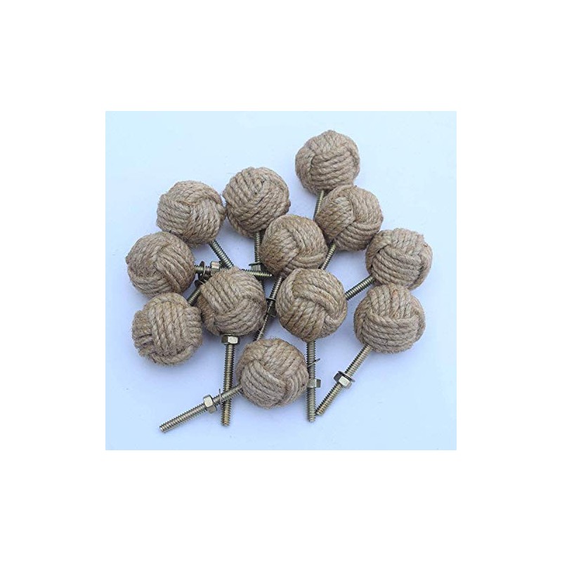 Nautical.Gift.Decor 12 x Knot Nautical Jute Rope Drawer Door Knobs