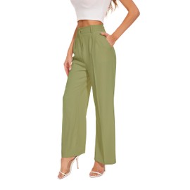 FUNYYZO Women's Wide Leg Pants High Elastic Waisted in The Back Business Work Trousers Long Straight Suit Pants