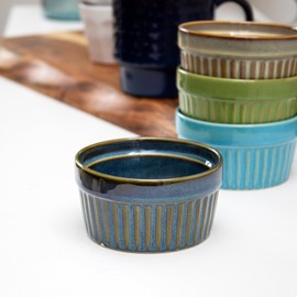 Reactive Glaze Ramekins Set Of 4 Colourful Mix Ribbed 200ml Serving Pot Dishes