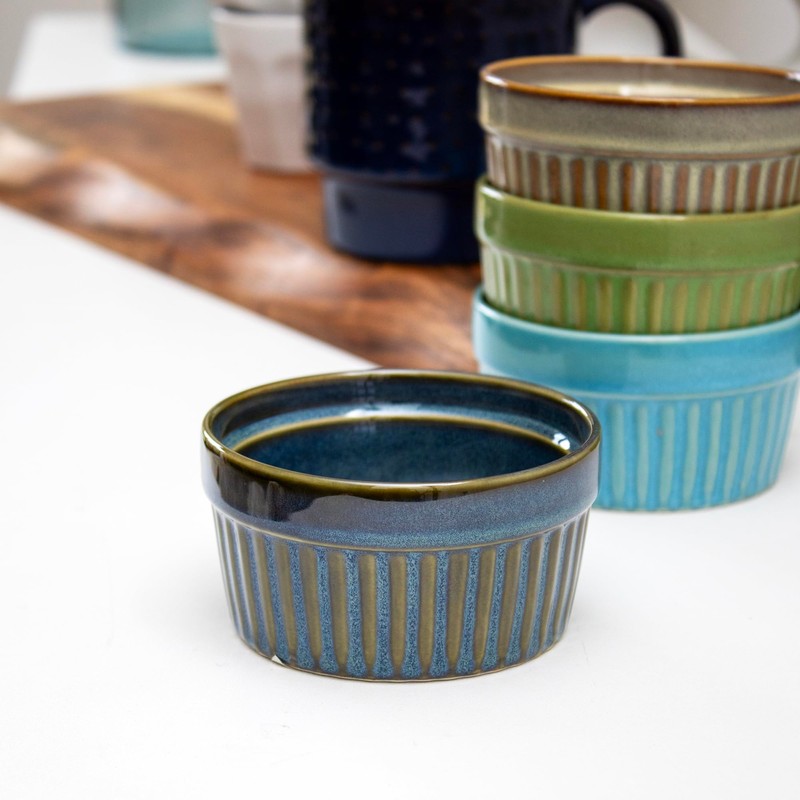Reactive Glaze Ramekins Set Of 4 Colourful Mix Ribbed 200ml