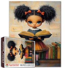 Whimsical Girl Reading Book Puzzle for Adults 1000 Piece Library Vintage Style Art Jigsaw Cute Big Eyes Character Puzzle for Women Relaxing Challenging Gift Home Decor Educational Toys Artwork