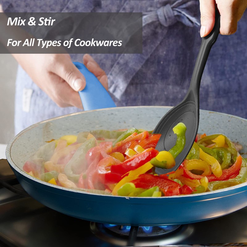 Large Silicone Cooking Spoon, Non-Stick Solid Spoon set with Deep
