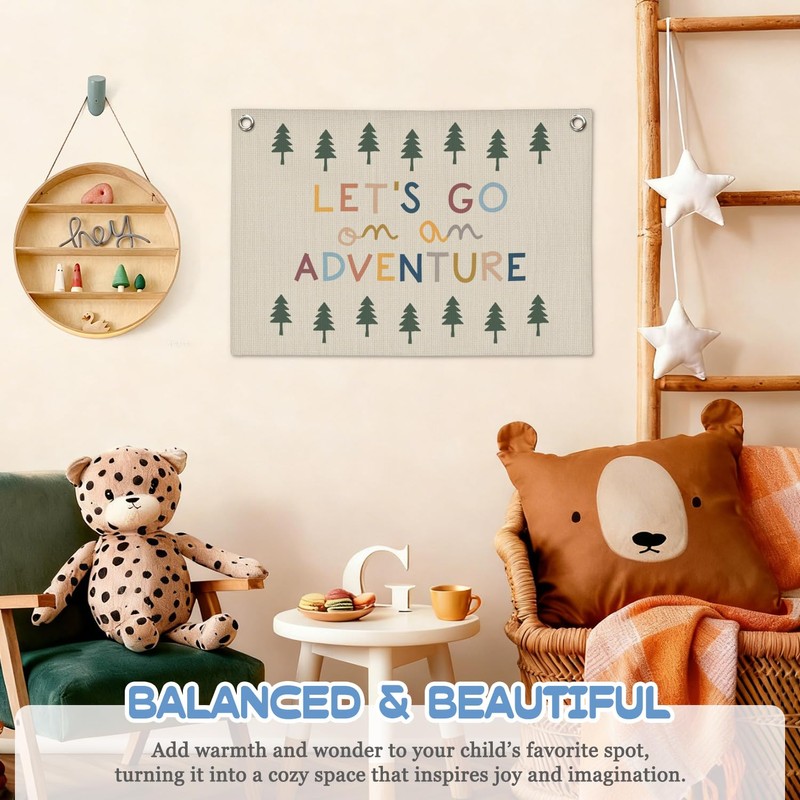 Camping Decor Banner,Lets Go on an Adventure Wall Art