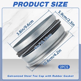 VIHOSE 2 Pcs 4 Inch Od Dryer Vent Cover Galvanized Steel Tee Cap with Rubber Gasket Pipe Cover Dryer Duct Metal End Cap Metal Plug Round for Inside and Outdoor