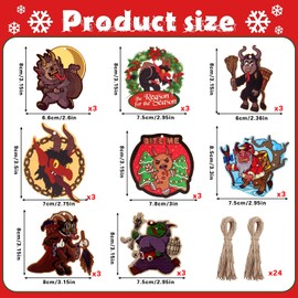24 Pieces Christmas Krampus Wooden Hanging Ornaments Cute Krampus Christmas Decorations Farmhouse Krampus Wood Hanging Decor for Christmas Tree Decorations