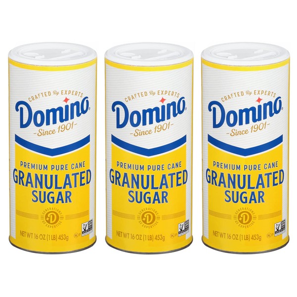 Domino White Granulated Pure Cane Sugar, 16 Oz Canister (Pack of 3)
