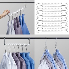 HOUSE DAY Metal Space-Saving Clothes Hanger Holder Multiple Clothes Hangers – Magic Clothes Hanger Wardrobe Organiser Updated Hook Design – Chrome-Plated / Silver, 26 cm Long