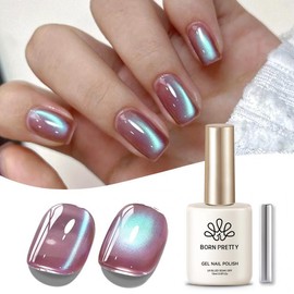 BORN PRETTY Hyacinth Cat Eye Magnetic Gel Nail Polish Purple Jelly Glass Glitter Magnetic Gel Polish Soak Off Nail Art Salon Manicure DIY At Home Gift 15ml - Colour: Moonlight Cat Magnetic Gel - Dry Rose 15ml