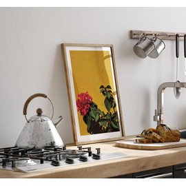 Lithobee - Spanish Flower Halftone Yellow - Printed Wall Art Design in Sizes A2, A3 & A4 Framed in a Stylish Quality Coloured Frame or Unframed (A4 White Grain Frame)