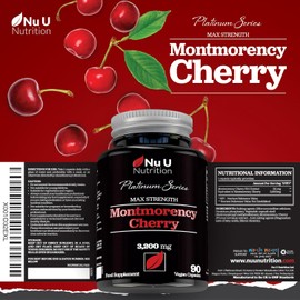 Montmorency Cherry Capsules 3200mg – High-Strength Tart Cherry Extract – 90 Vegan Capsules (3-Month Supply) – 50:1 Natural Supplement by Nu U Nutrition
