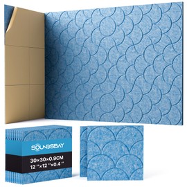 12-Pack Shell Acoustic Wall Panels Self-Adhesive, 10.6lb/ft³ High Density Sound Proof Foam Panels for Walls, 12" X 12" Soundproof Wall Panels for Door, Ceiling, Home Office, Sky Blue