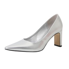 High Heels, Damen, große Größe, spitzer Zehenbereich, quadratische Absätze, Schuhe aus Lackleder, Outdoor, Mode, Schuhe für Abendveranstaltung, Party, schick, elegant, Bankettkleid, silber, 36 EU