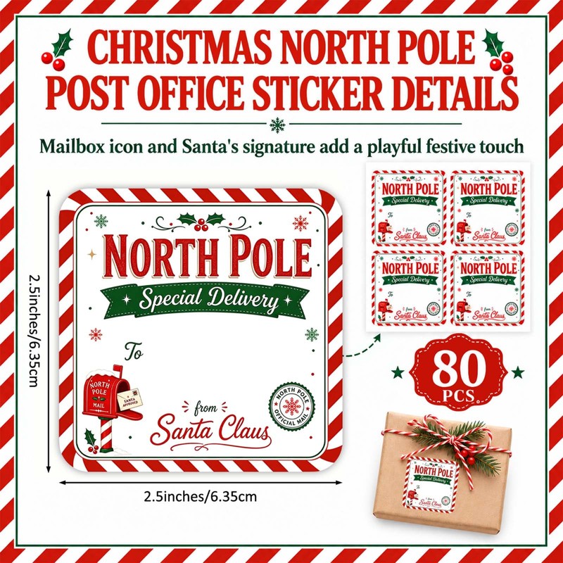Christmas Gift Stickers, Retro North Pole Airmail Labels