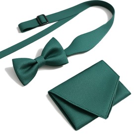 Scinzene Men's Green Bow Tie with Pocket Square Set - Suit Accessory for Wedding, Evening Wear and Formal Occasions - Adjustable Bow Tie, 1