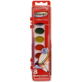 RoseArt 8-Color Washable Watercolors with 1 Paintbrush, Packaging May Vary
