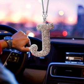 Rhinestone Letter Design Car Pendant, Sparkling Rhinestone Hanging Charm, Lucky Reflective Ornament, Durable Car Interior Accessories, Car Accessory, Car Interior Decoration, Car Decals, Car Interior Decorative:_E_one-size