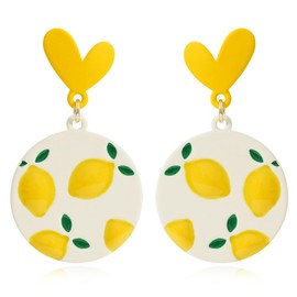 CHUNYANAN Boho Handmade Love Heart Circle Earrings Chic Yellow Lemon Simple Drop Dangle Earrings for Women (Yellow Love Heart Earrings)