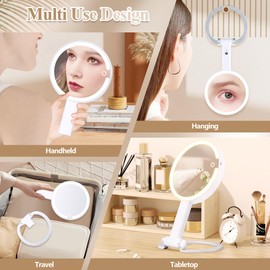 MOMOKUBA Magnifying Mirror with Light 30X/1X, Lighted Makeup Mirror with Magnification, Make Up Mirrors Stand Up Double Sided, Magnified Travel Mirror with Lights, Rechargeable 3 Color Dimmable