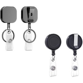4 Piezas Llavero Retr?ctil, Porta Gafete Retractil para Oficina y Exteriores, Porta Gafete Hombre con Dise?o Cuadrado y Negro, Material Aleaci?n con Cable Acero, Dimensiones 8.3 Cm y 8.5 Cm
