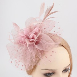DRESHOW Fascinators Hat Feather Headband Women's Fascinators Tea Party Headpiece with Clip Flower Headband for Girls and Women, 1 pc: 03-r-light pink
