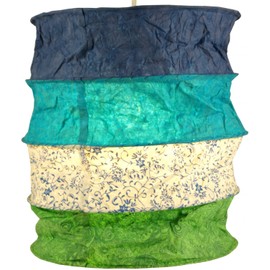 GURU SHOP Lokta Round Boho Paper Pendant Lampshade, Kailash, Handmade Paper - Blue/Green, 35 x 28 x 28 cm