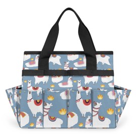 Cute Llamas Garden Tool Bag Heavy Duty Waterproof Oxford Gardening Tool Tote Bag 13 Inch America Themed Garden Tool Storage Bag with Handle & 10 Pockets for Women Men Gardening Gifts
