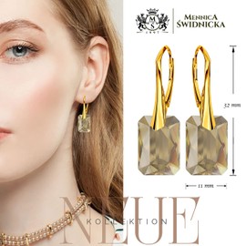 Women's Earrings Rattle Clasp Silver 925 Earrings with Crystals Gold-Plated with Yellow Gold 24 Carat / 750 Gold Earrings Gift for Women Girls, Silver, Crystal