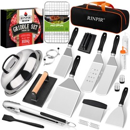 RINPIR 33PCS Griddle Accessories Kit for Blackstone, Flat Top Grill Accessories Tools with Cooling Rack, Melting Dome and Burger Press, Professional Hibachi Spatula Gift Set for Outdoor Teppanyaki BBQ