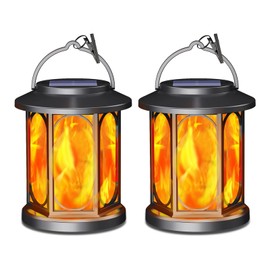 Aityvert Solar Lights Outdoor Upgraded Solar Lantern Flickering Flame Outdoor Waterproof Hanging Lanterns Decorative LED Christmas Lights 2 Pack