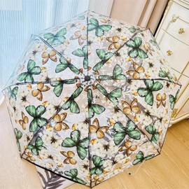 XiranYien Butterfly Clear Umbrella Women Elegant Unique Automatic Open Close Transparent Umbrella with Easy Grip Handle Travel Folding Umbrella (Butterfly)