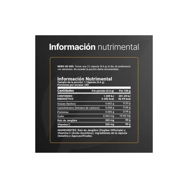 Vitamina Jengibre 240 Cápsulas Apoya Defensas Naturales Energía Bienestar General