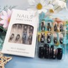 24Pcs Black Butterfly Press on Nails Glossy White Flower Medium