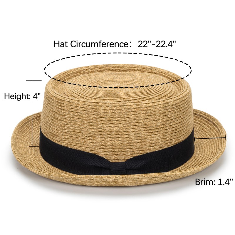 Classic Pork Pie Straw Sun Hat for Women and Men,