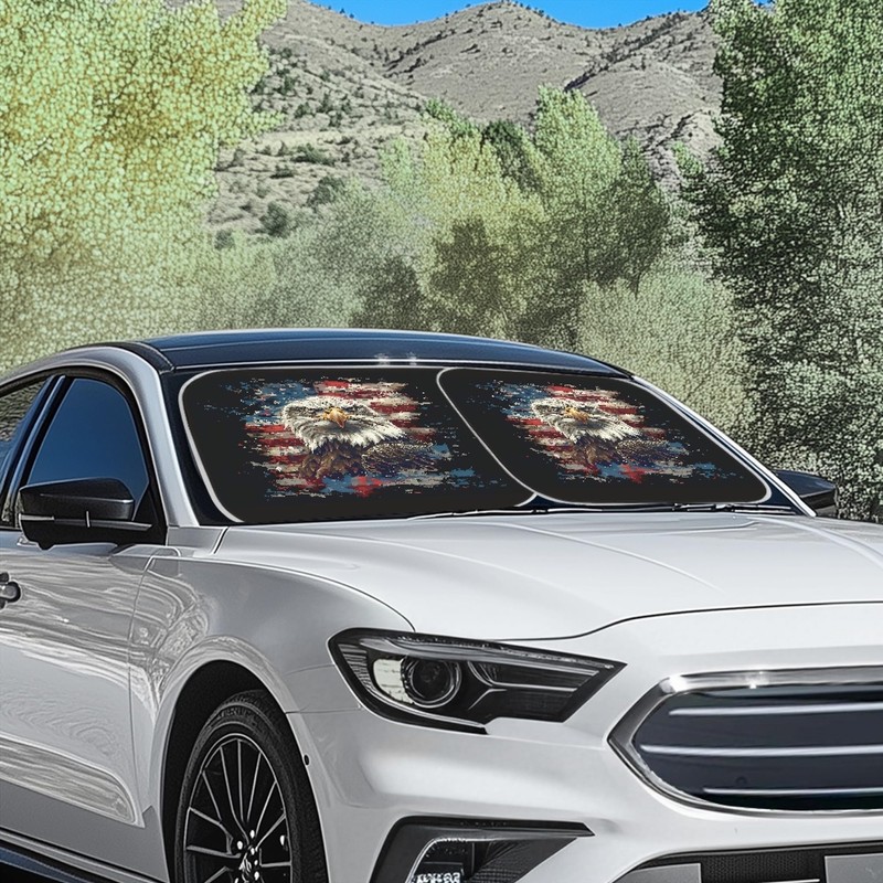 Quelytytrip Eagle Flag Print 2PCs Car Windshield Sun Shade,Blocks 99%