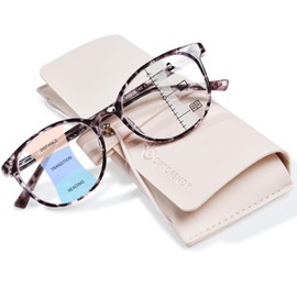 OPTOFENDY Progressive Multifocal Reading Glasses for Women Men, TR90 Blue Light Computer Readers Anti Glare/Eyestrain, Purple Tortoise 1.5