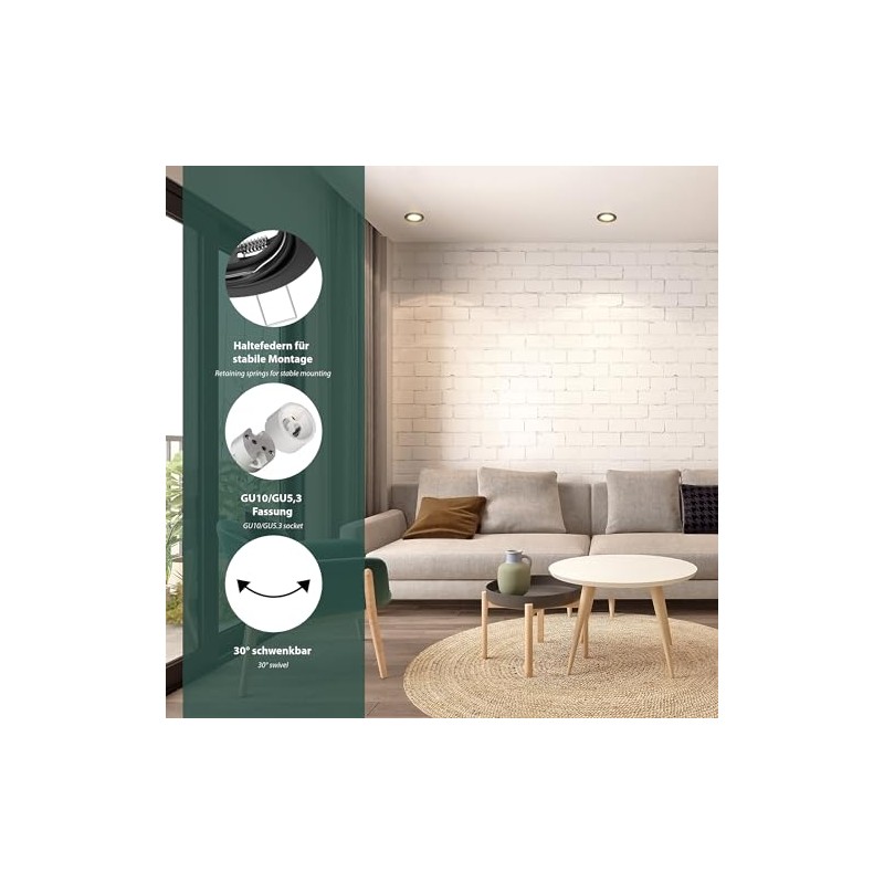 ledscom.de 10 pcs. recessed Ceiling Frame Fere, Round, swivelling, Black