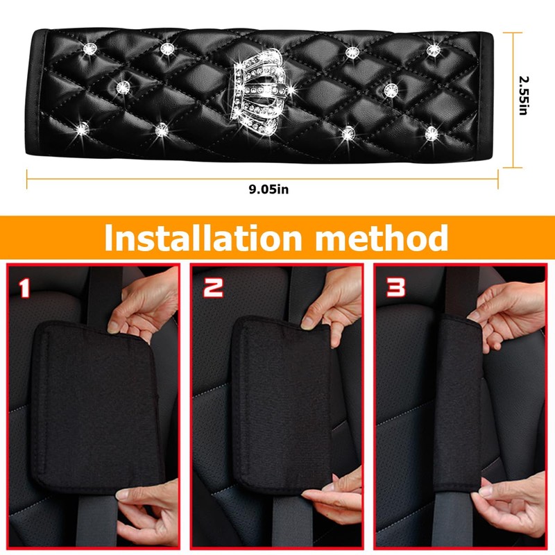 Mandark Bling Car Seatbelt Cover, 2PCS Rhinestones Crown Vehicle Seat