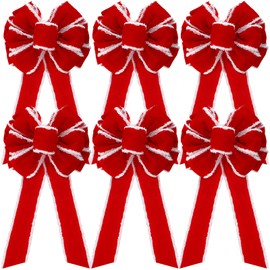6 Pieces Christmas Bow Large 10 x 26 Inch Velvet Wired Red Ribbon Bows Christmas Tree Topper Bow Xmas Embellishment Craft Bows for Wreath Christmas Party Favors Home Indoor Outdoor Decoration()