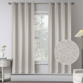 KEQIAOSUOCAI Completely 100% Blackout Linen Textured Grommet Curtains (Light Beige,2 Panels,W 52 x L 63 Inch Length)