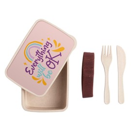 Fabulous Lunch Box Lunchbox mit Besteck, Rosa – Everything will be OK Typographie Botschaft Self Care Bien Etre Health – 700 ml