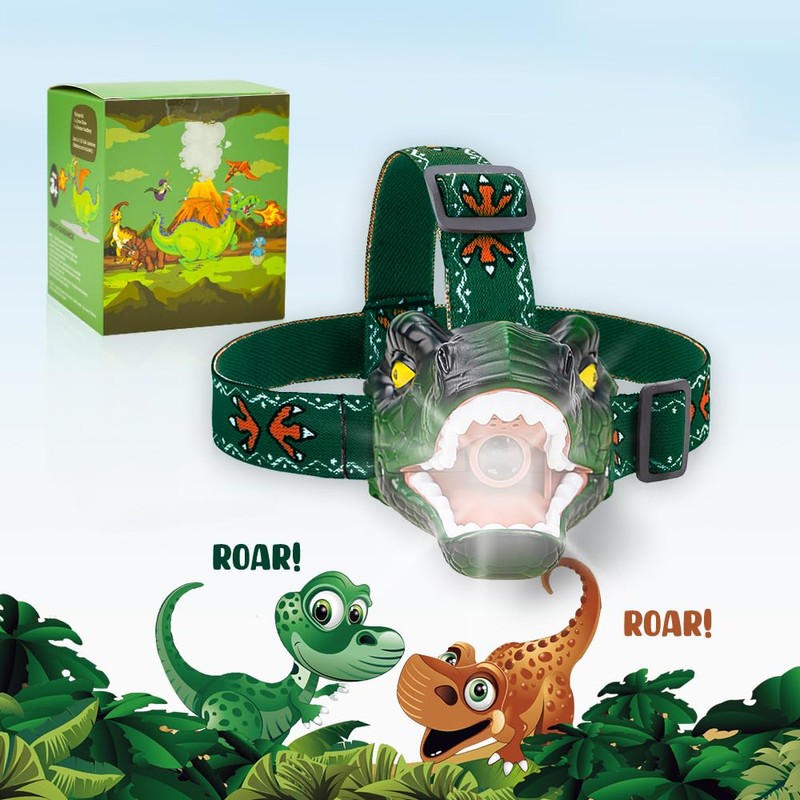 Niovexium LED Dinosaur Headlamp for Kids, Children's Toy Flashlight T-Rex