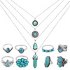 Yymobt 12 Pcs Turquoise Necklace Rings Set Western Adjustable Rings