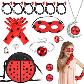 Tigvio Tigvio 14 Stück Ladybird Kostüm Set, Ladybird Maske Handschuhe Tasche Ladybird Schmuck Set Ladybird Kostüm Kinder, Marienkäfer Kostüm Ladybird Kostüm Mädchen Cosplay Fasching Ladybird Spielzeug