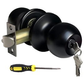 huifllyhui Door Knob with Lock and Key, Entrance Door Knob with Lock and Key, Outdoor/Interior Door Knob for Bedroom or Bathroom, Satin Nickel Door Handle Lock (1, Black)