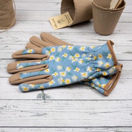 Robert Frederick Gardening Gloves - Women's One Size – Daisy Blue Design - Padded with Elastic Cuffs